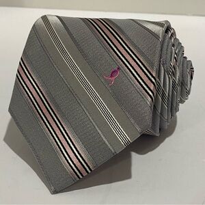 Knots for Hope Susan G. Komen Mens Gray Pink Striped Silk Tie Breast Cancer READ